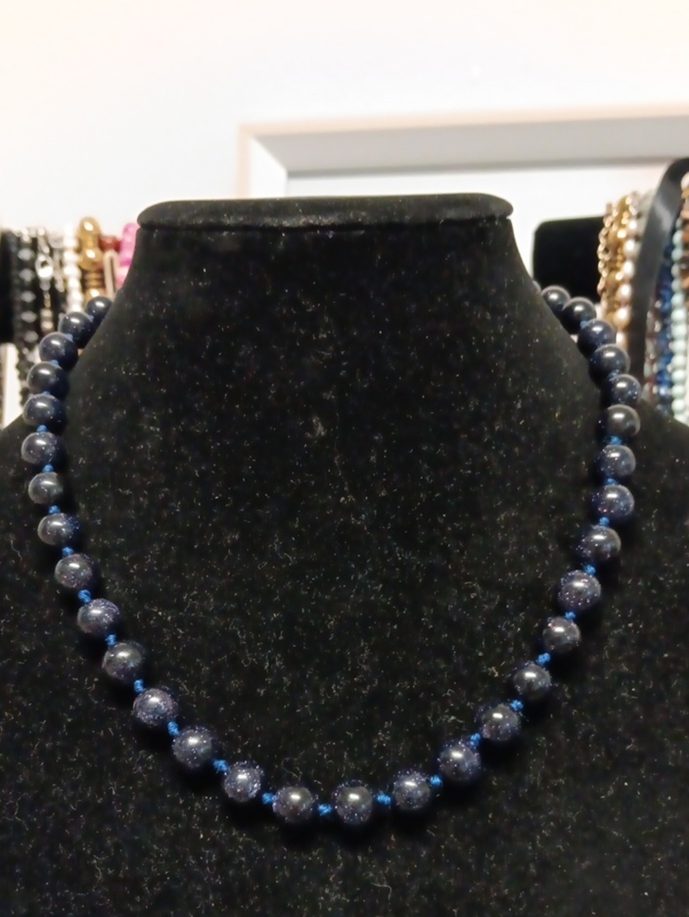 Hand-Knotted Deep Blue Goldstone Bead Necklace - Women's Jewelry
